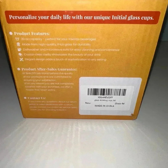 NEW! Letter M initial Shalory Glass Cup, 20oz, Clear glass American Flag - Picture 3 of 9